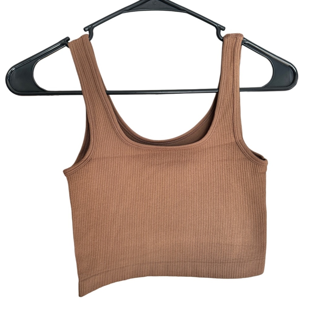 Brown Ribbed Crop Top